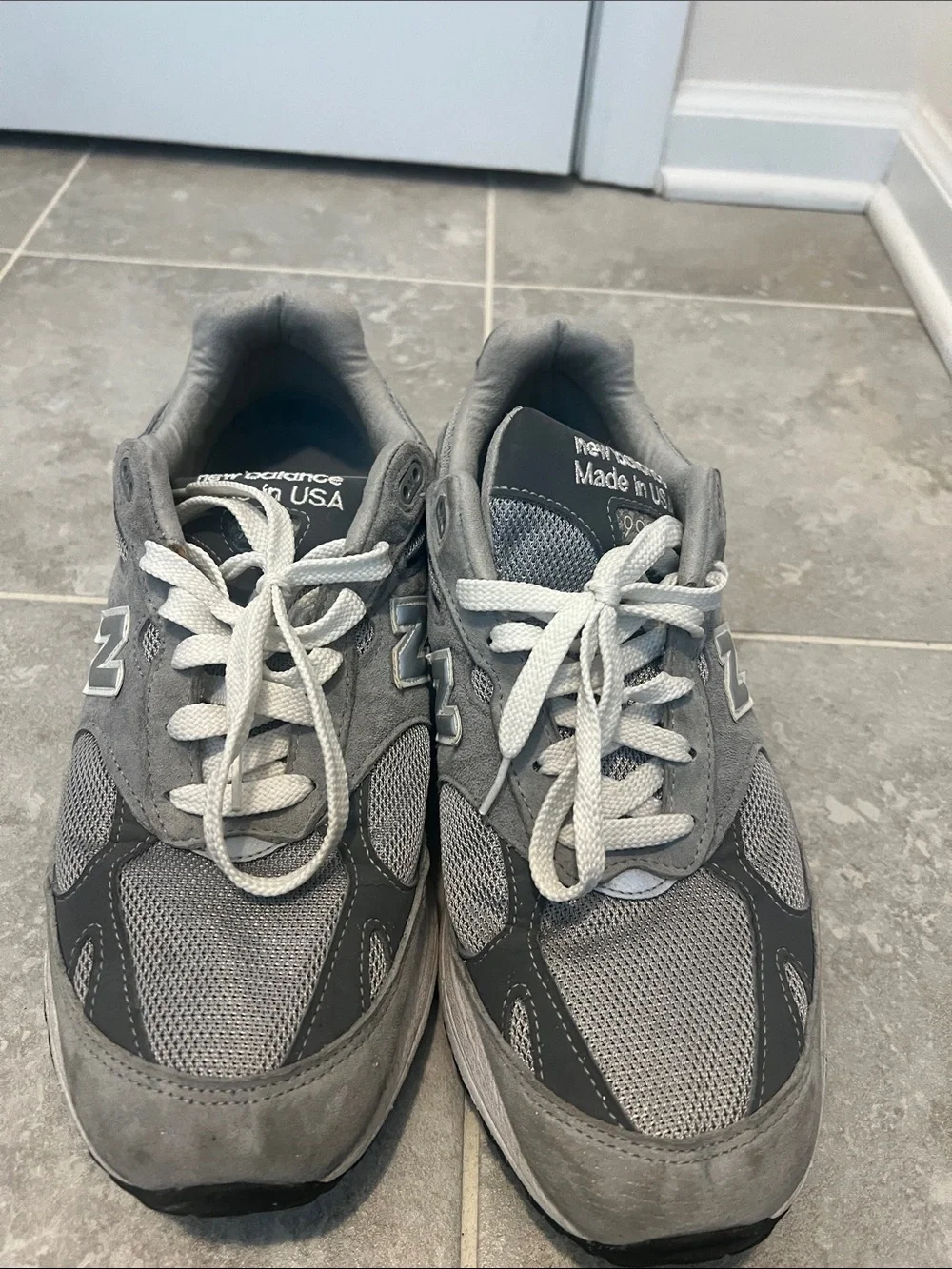 New Balance Gray Men's Athletic Sneakers with White Laces